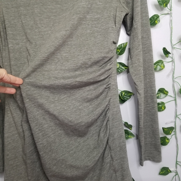Leith Womens Long Sleeve Fitted Bodycon Med Ruched Dress Assymetrical Hem Green - Picture 9 of 12